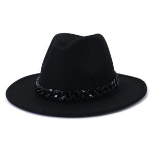 Wide brim fedora felt fedora with plastic chain